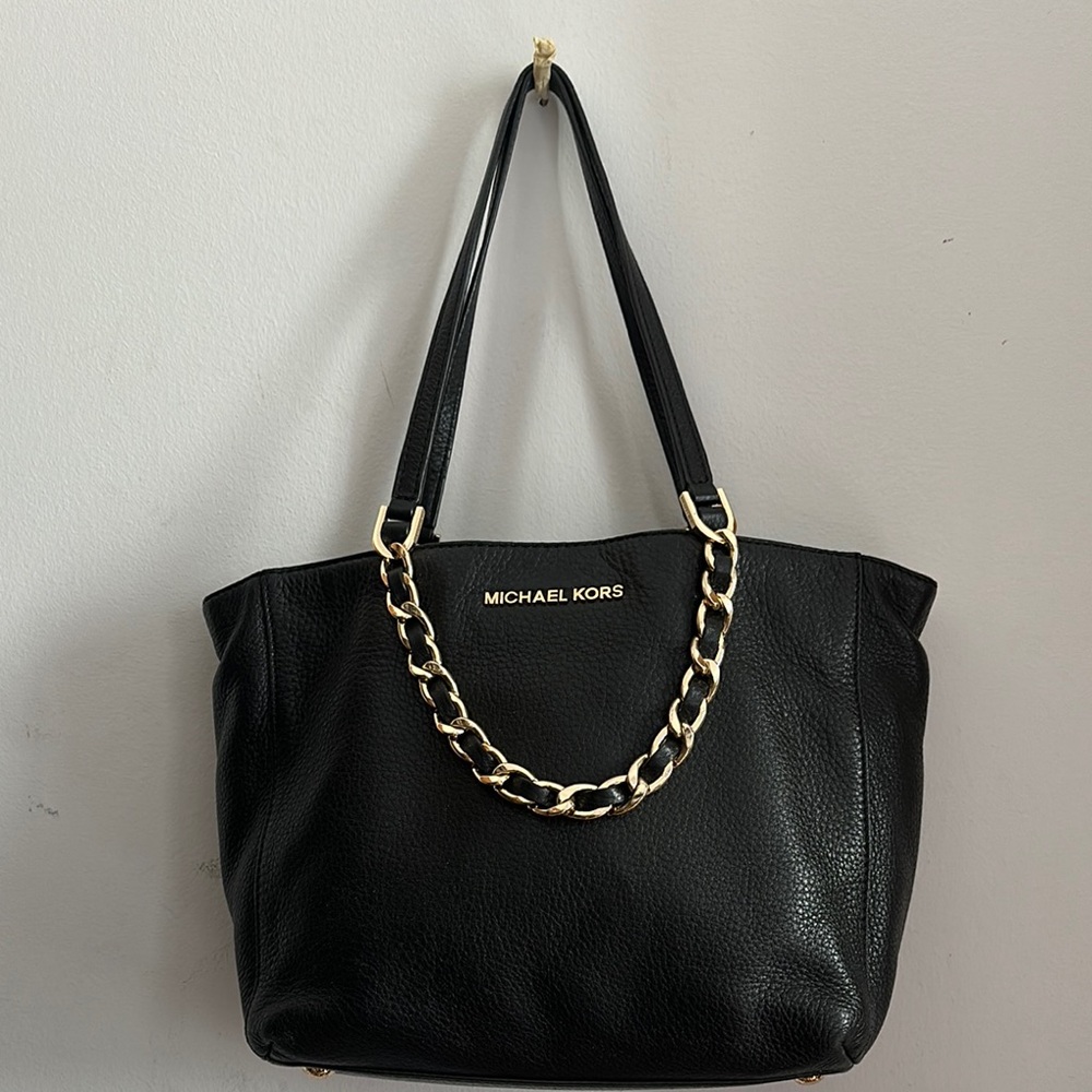 Michael Kors Black Shoulder Bag with Gold Chain Detail